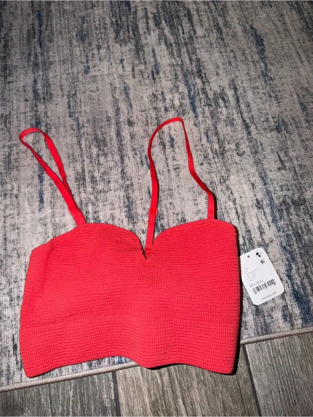 NWT Free People Red Textured Sweetheart Bralette Top